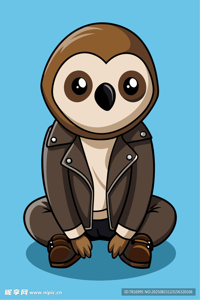 穿皮衣的可爱树懒形象