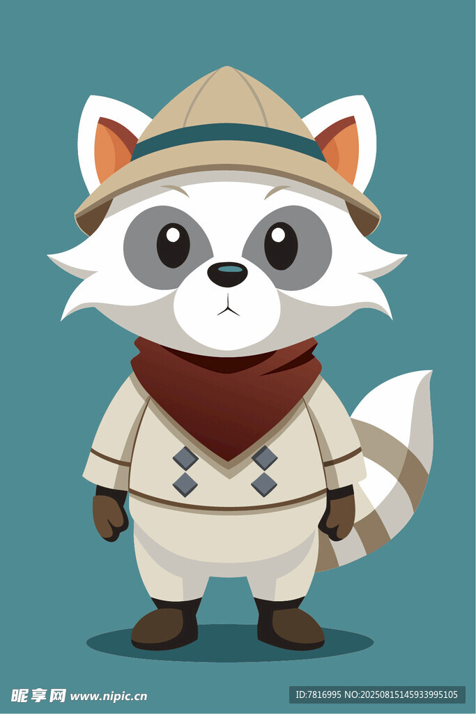 穿着探险服的浣熊形象