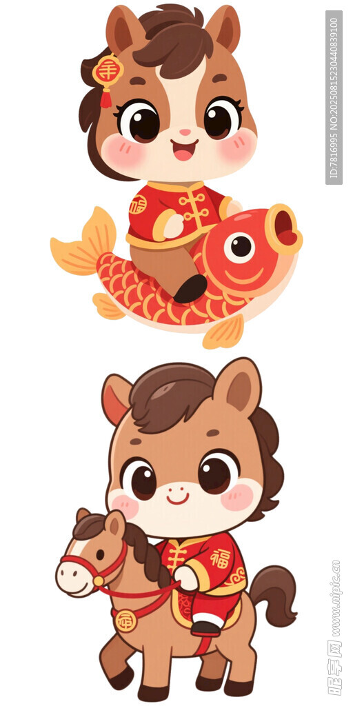 马年卡通形象与吉祥鱼