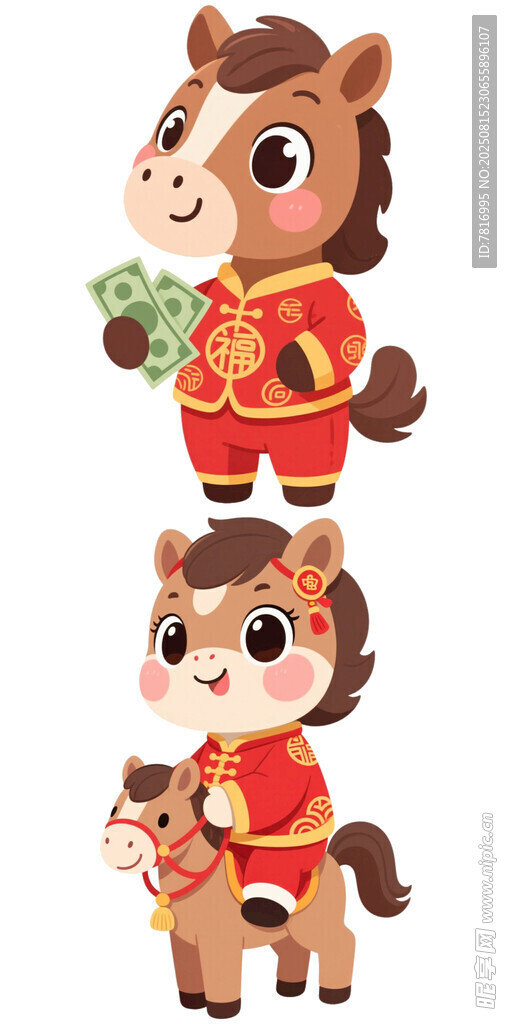 可爱中式风卡通小马形象