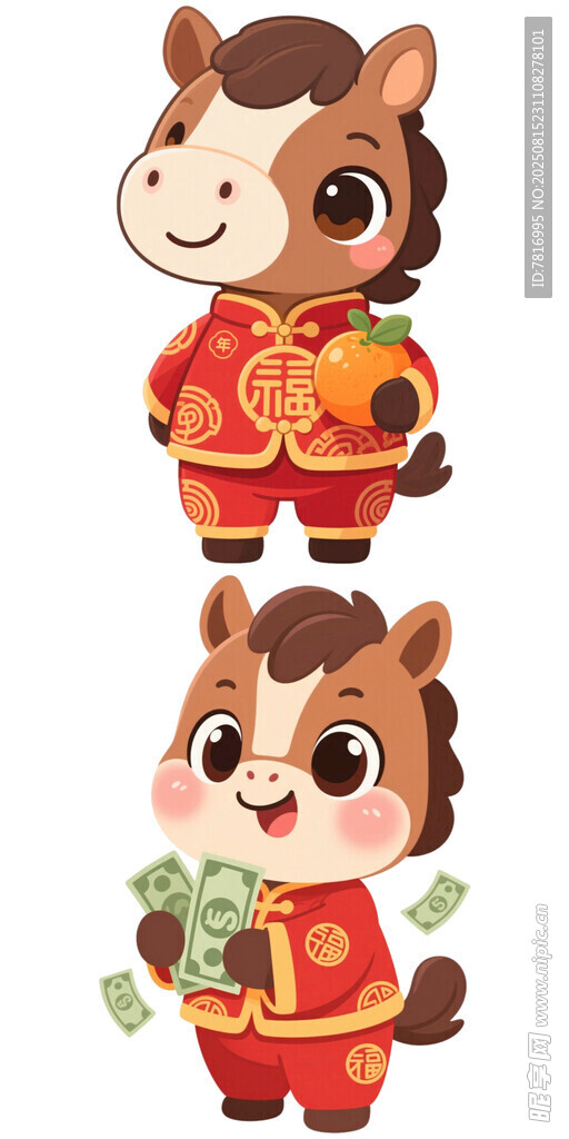 可爱马年卡通形象贺新春