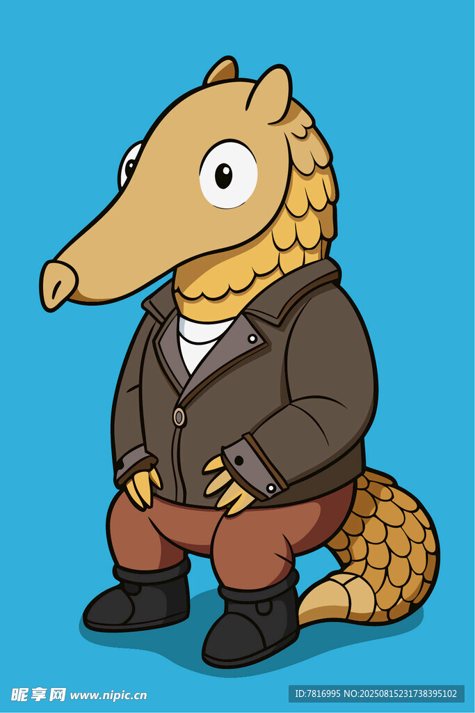 穿着夹克的卡通犰狳形象