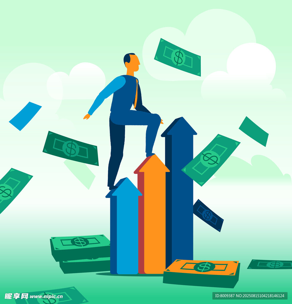 商务人士踏上升值柱状图