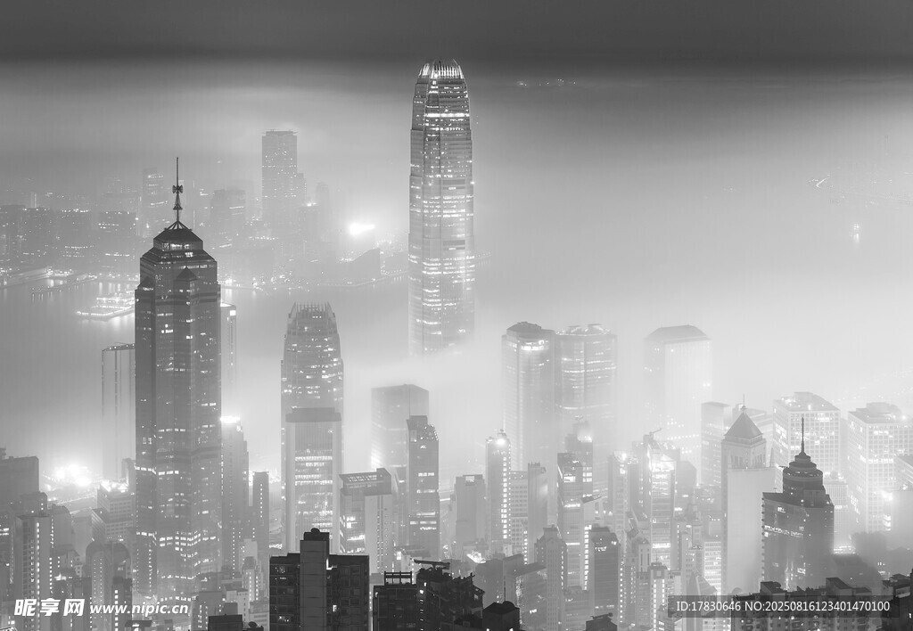 雾中都市夜景