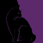 紫色背景上的黑猫剪影