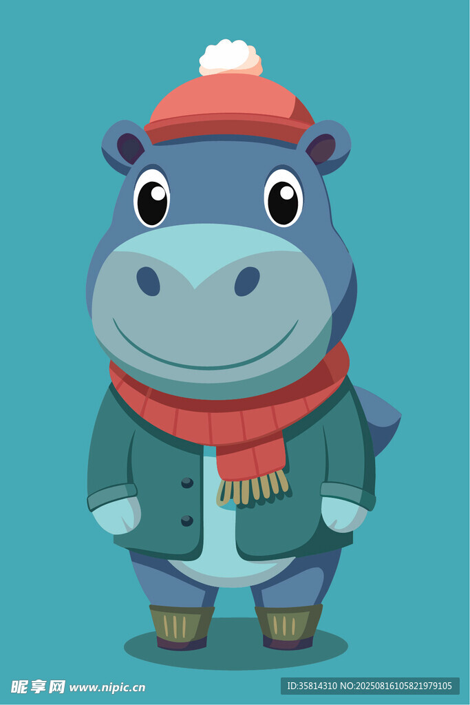 穿着冬装的可爱河马