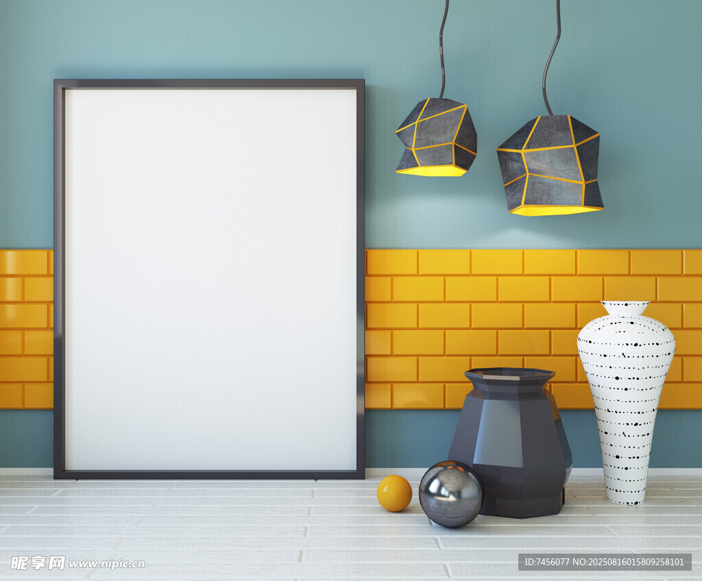 简约室内空白画框装饰场景