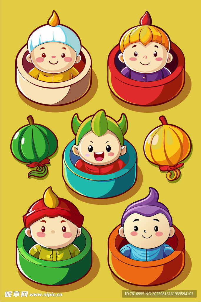 可爱卡通娃娃与传统灯笼