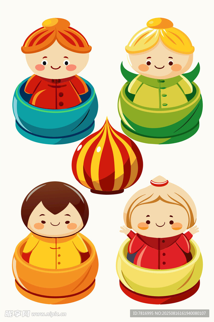 可爱传统玩偶组合