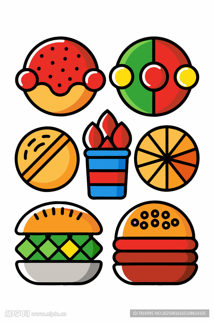 多彩卡通美味快餐食物集
