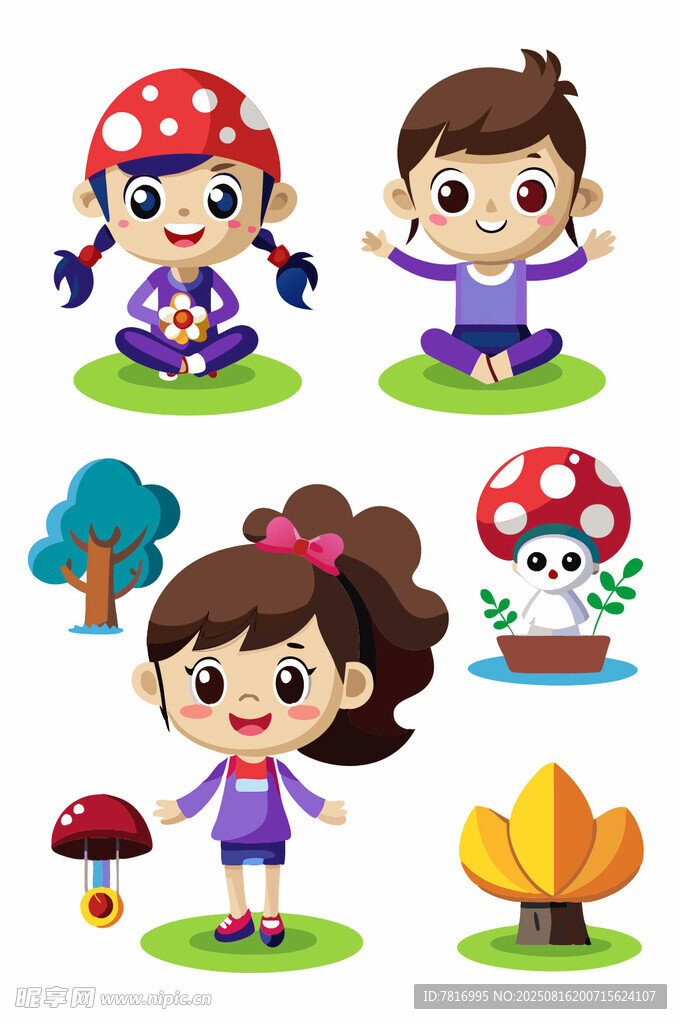 森林中的可爱小女孩们