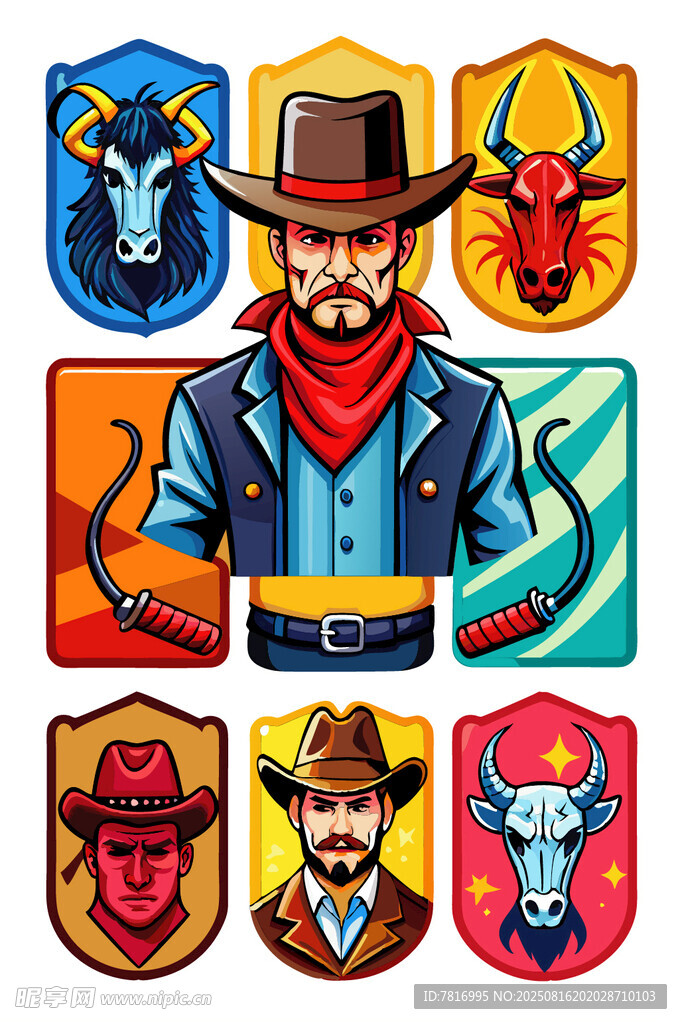 西部牛仔主题图标集合