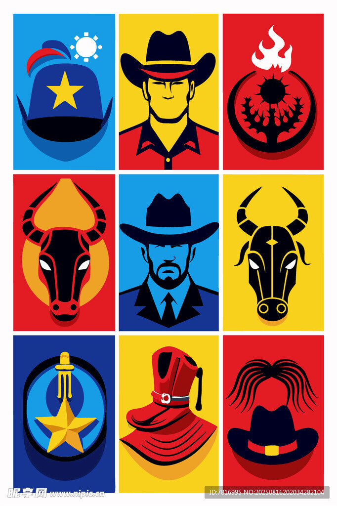 西部牛仔元素图标集合