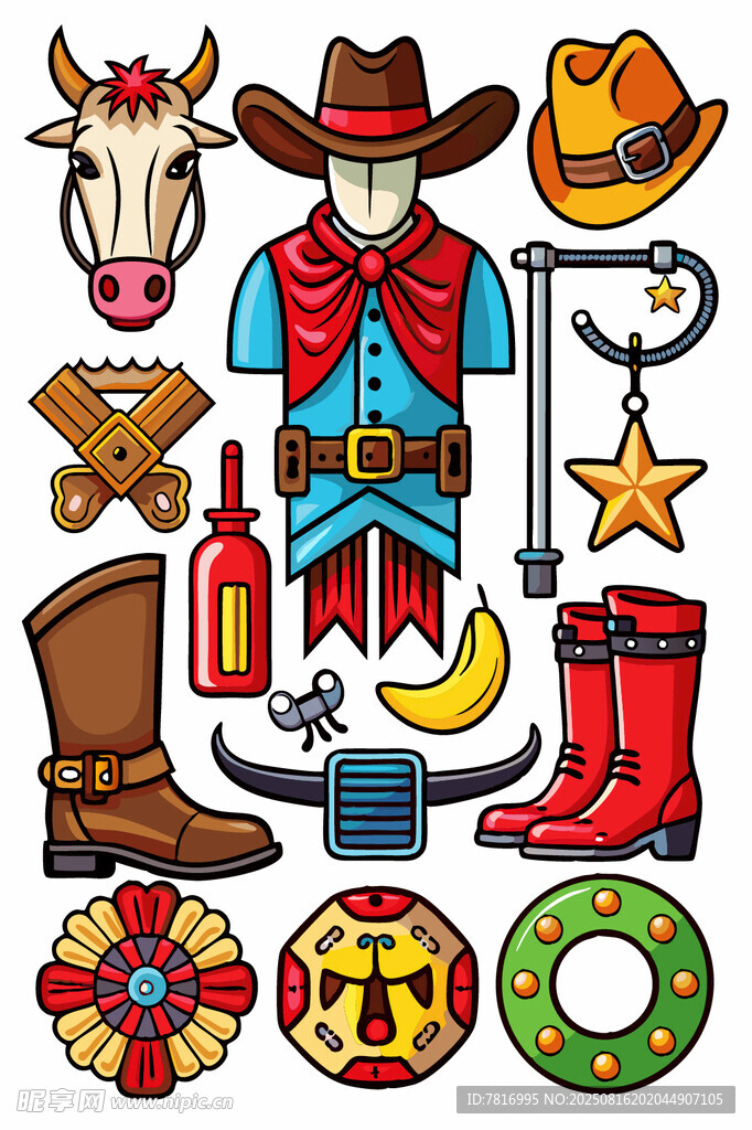 西部牛仔元素图标集合