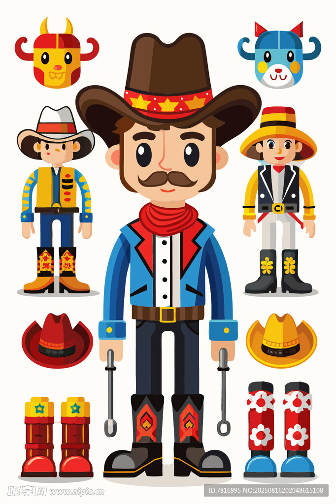 西部牛仔纸娃娃换装素材