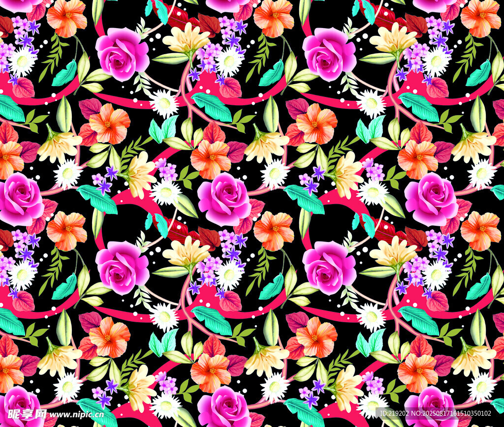 多彩花卉图案纹理背景