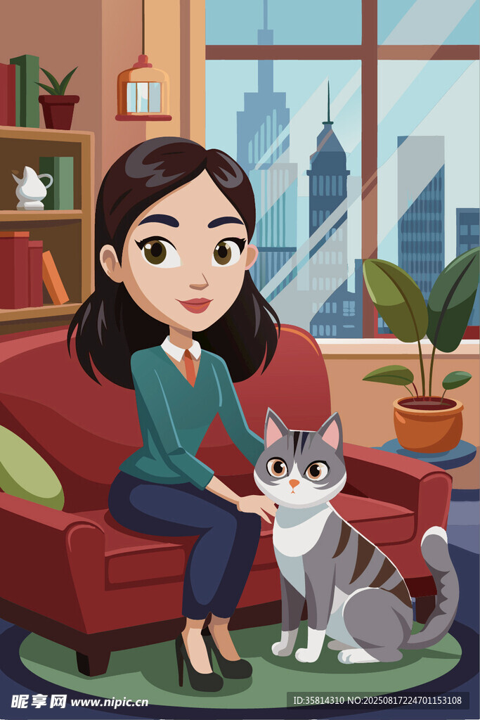 女子与猫惬意居家时光