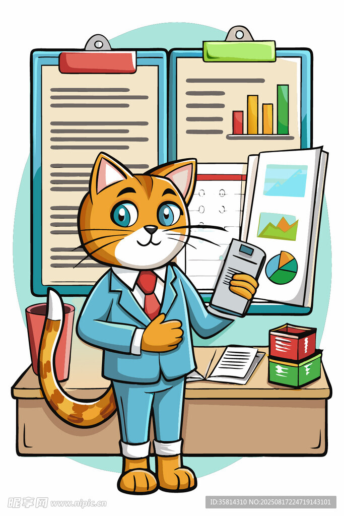 商务猫在办公室展示数据