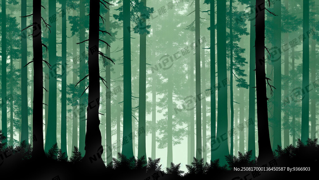 绿色调矢量森林剪影画