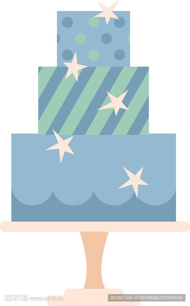 三层星星装饰蓝色蛋糕