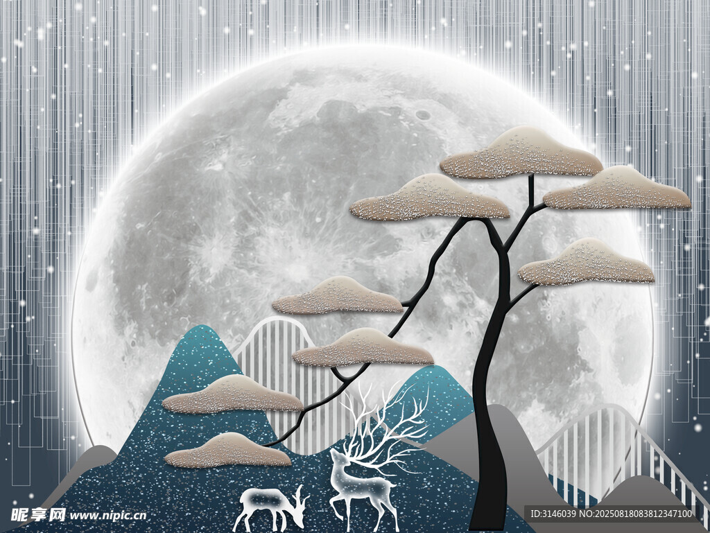 月夜山林下的静谧景象