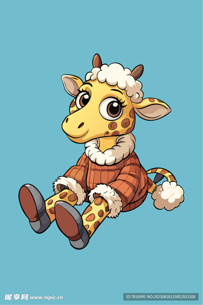 坐着的卡通小羊驼形象