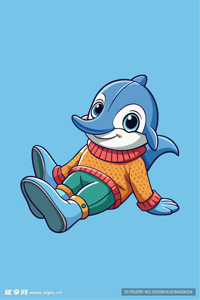 卡通海豚穿毛衣坐地