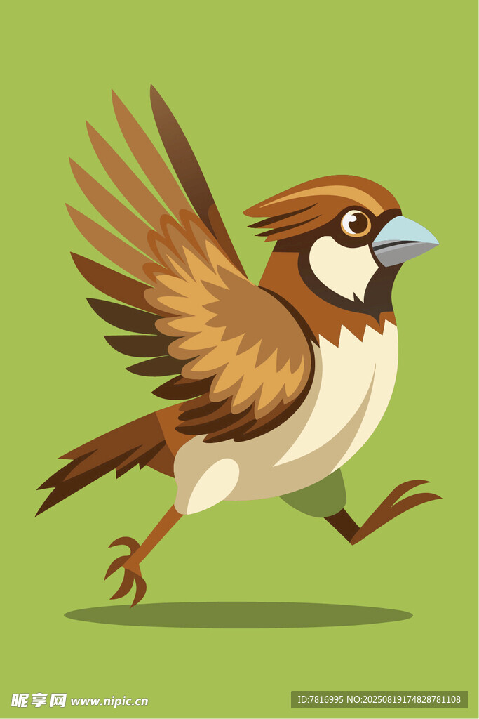 展翅飞翔的可爱小鸟