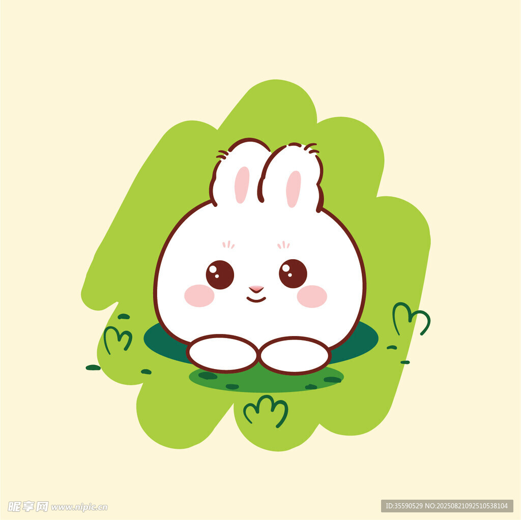 可爱白兔趴于绿色背景