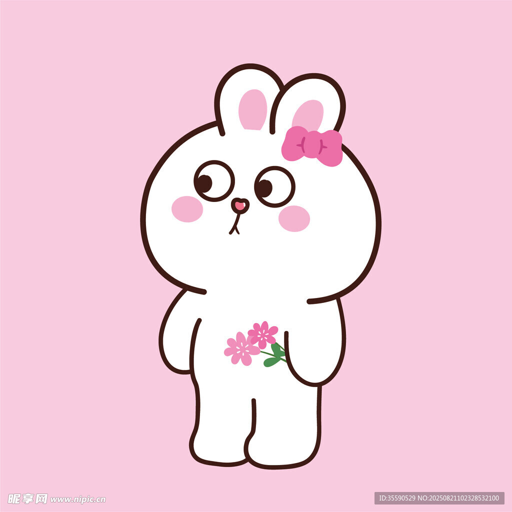 手持小花的可爱兔子