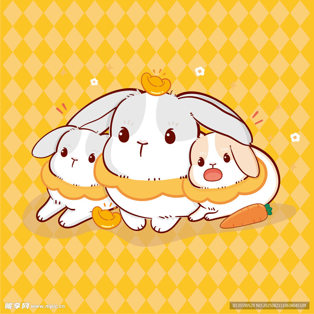 三只萌兔与胡萝卜