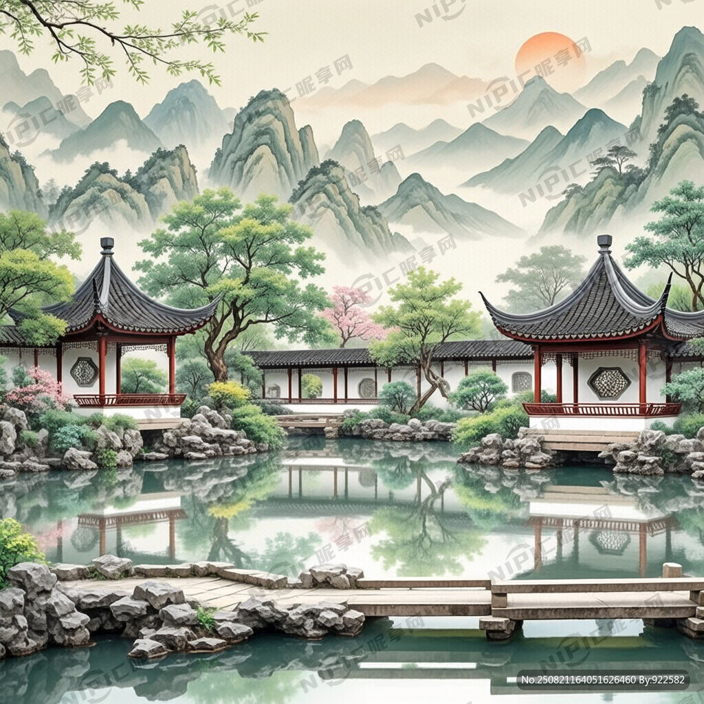 帮我生成一个苏州园林的背景