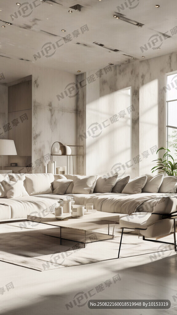 现在简约 客厅 白色米色系