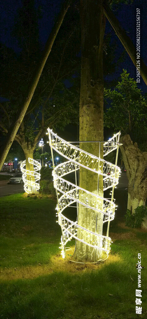 林间发光螺旋造型灯光秀