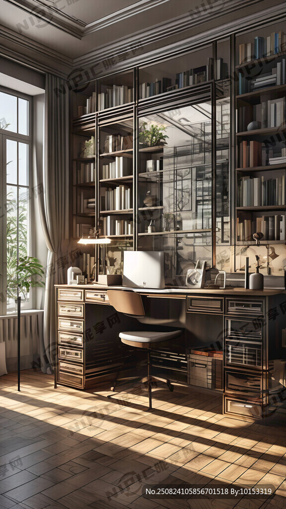 现代简约书房文字元素强化烤漆柜