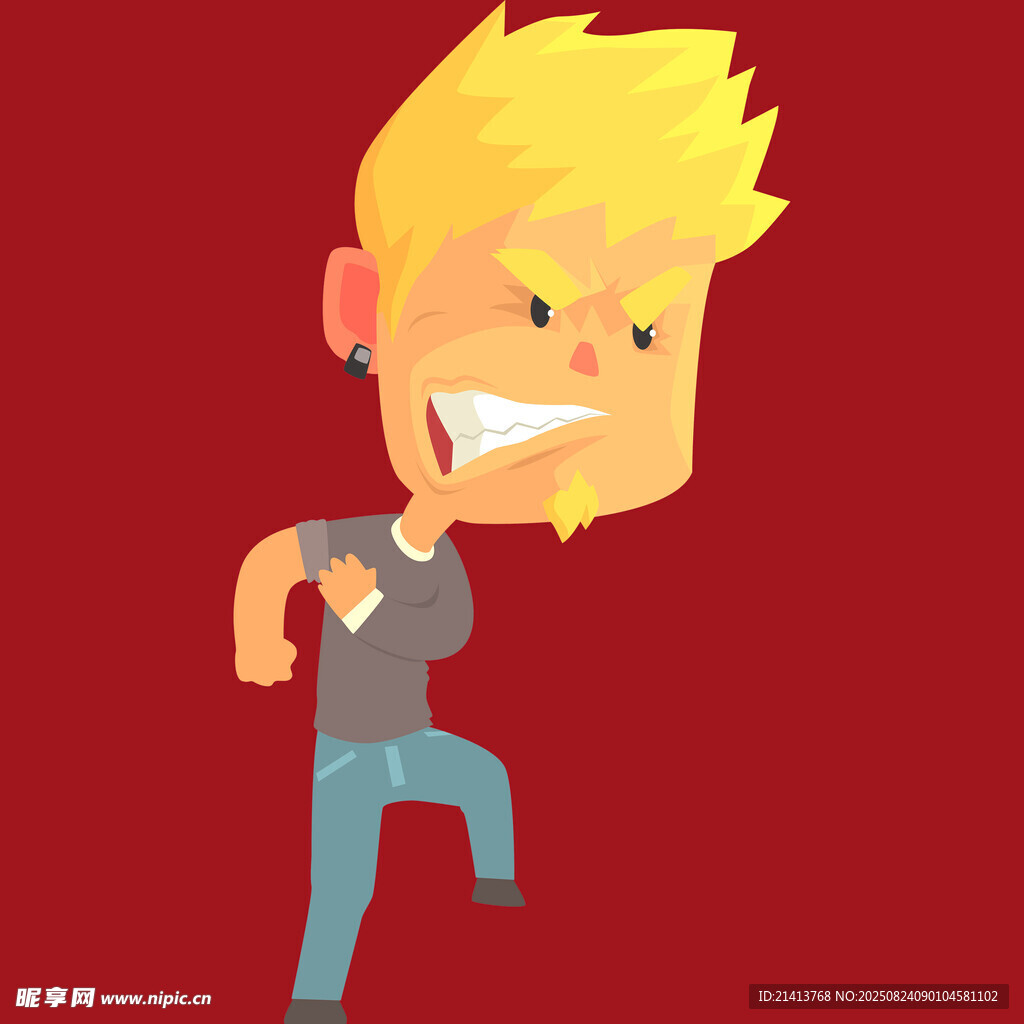 愤怒跳舞的卡通金发男子