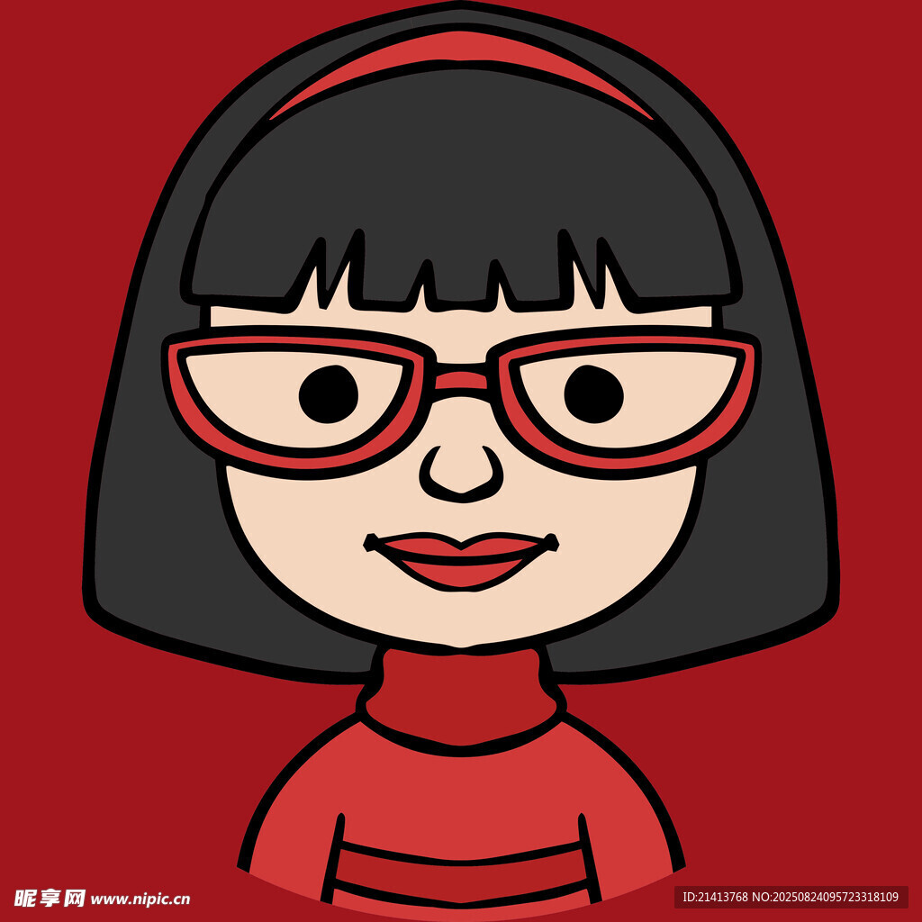 戴红框眼镜的短发女孩