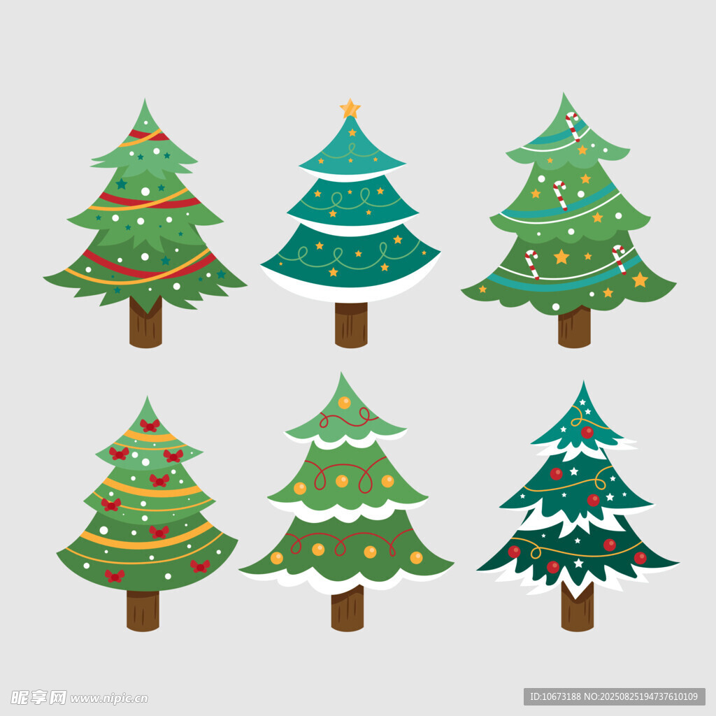 多样装饰圣诞树插画