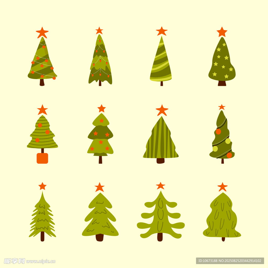多样圣诞树矢量插画
