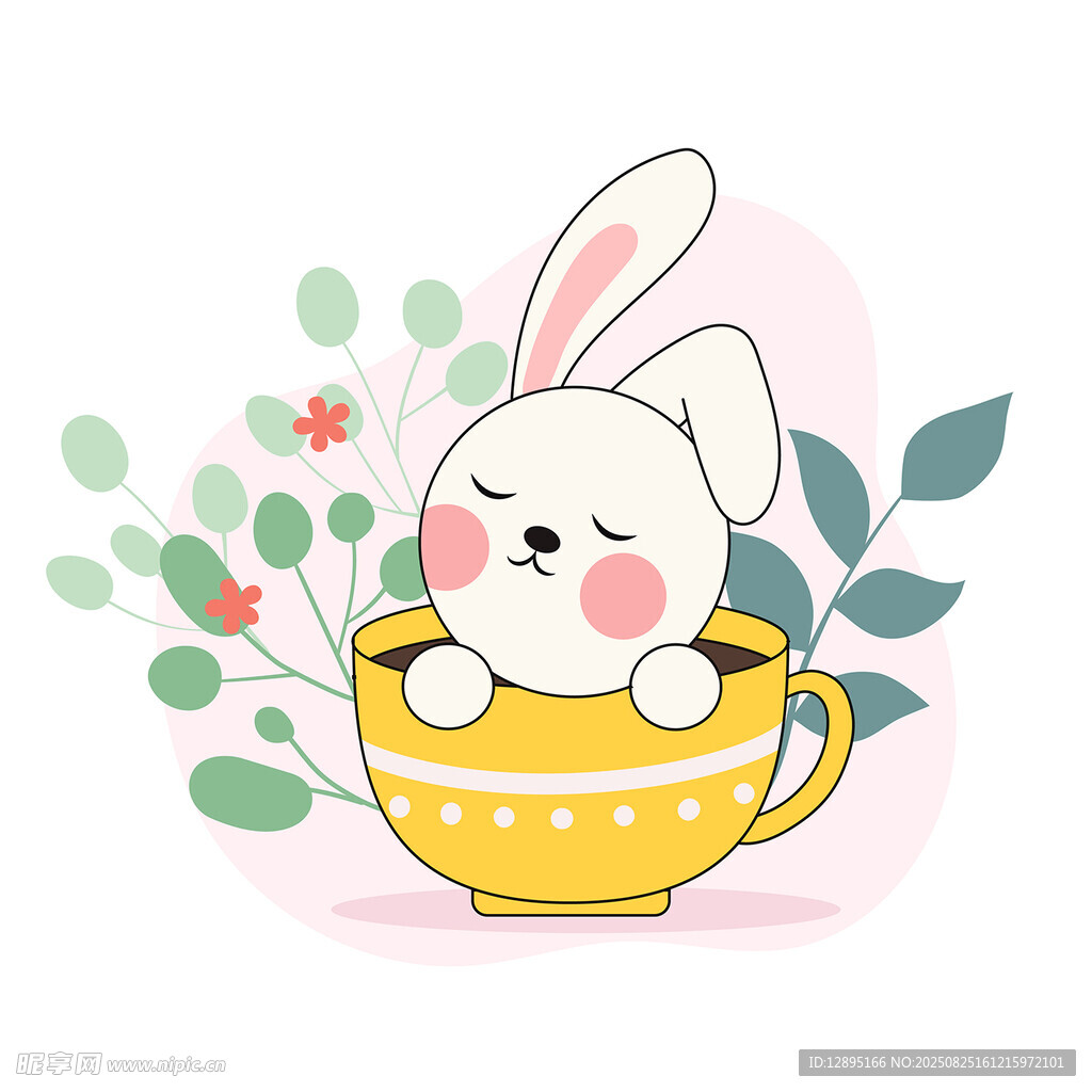 茶杯中的萌趣小兔子