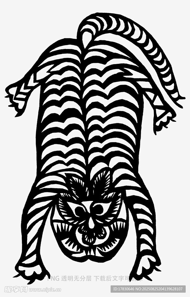 倒立老虎黑白线条图案