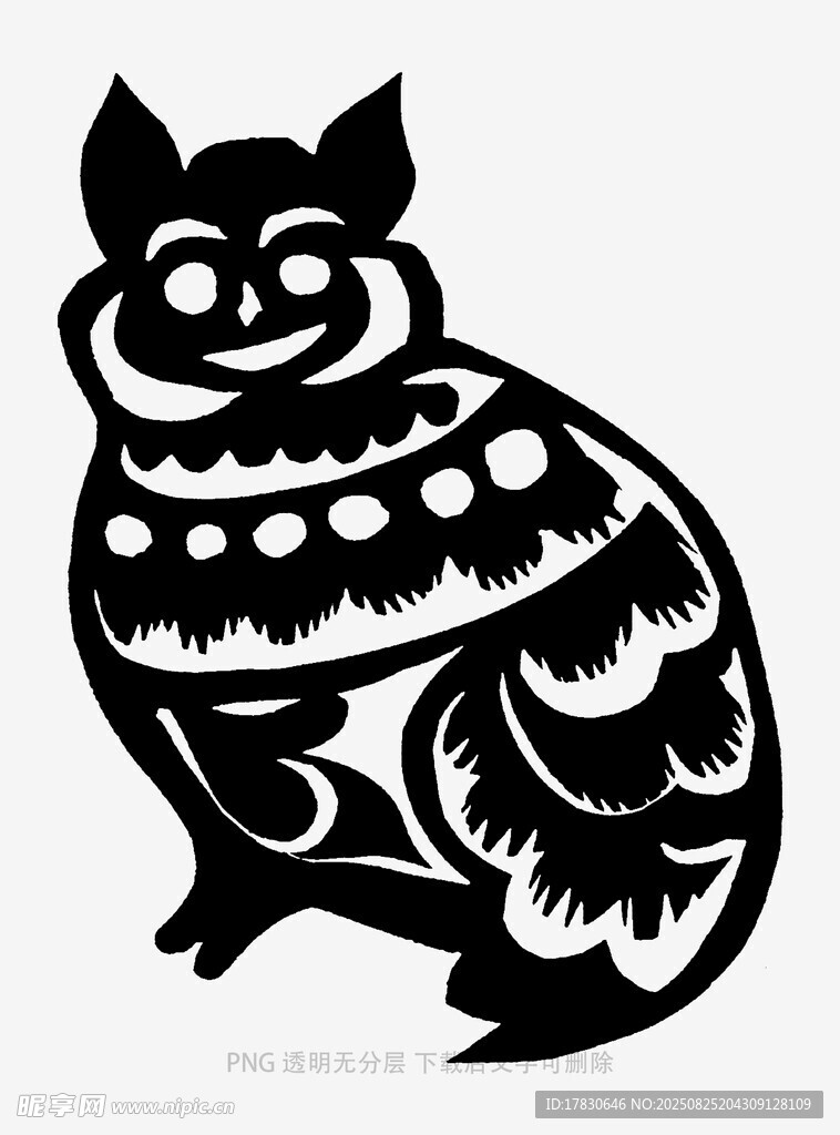 传统剪纸风黑猫图案