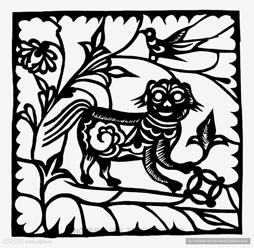 传统剪纸中的动物花卉图案