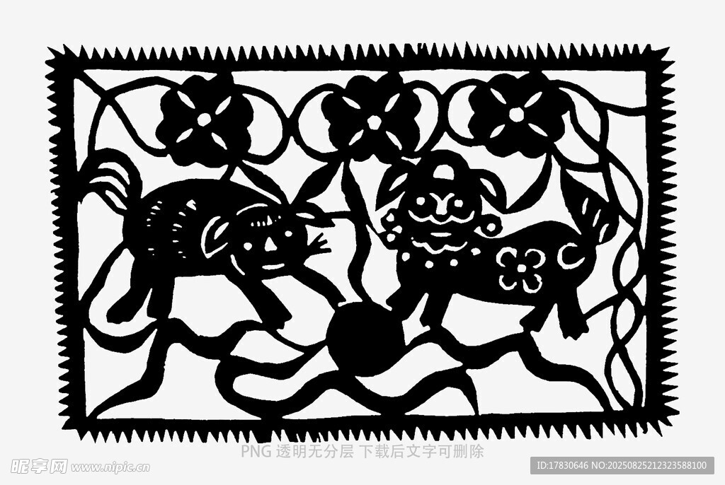 传统剪纸风花卉动物图案