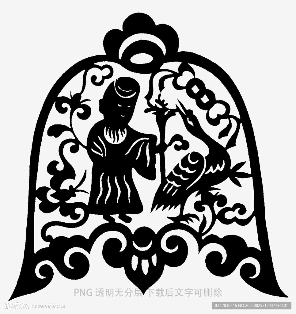 传统剪纸人物与鸟图案