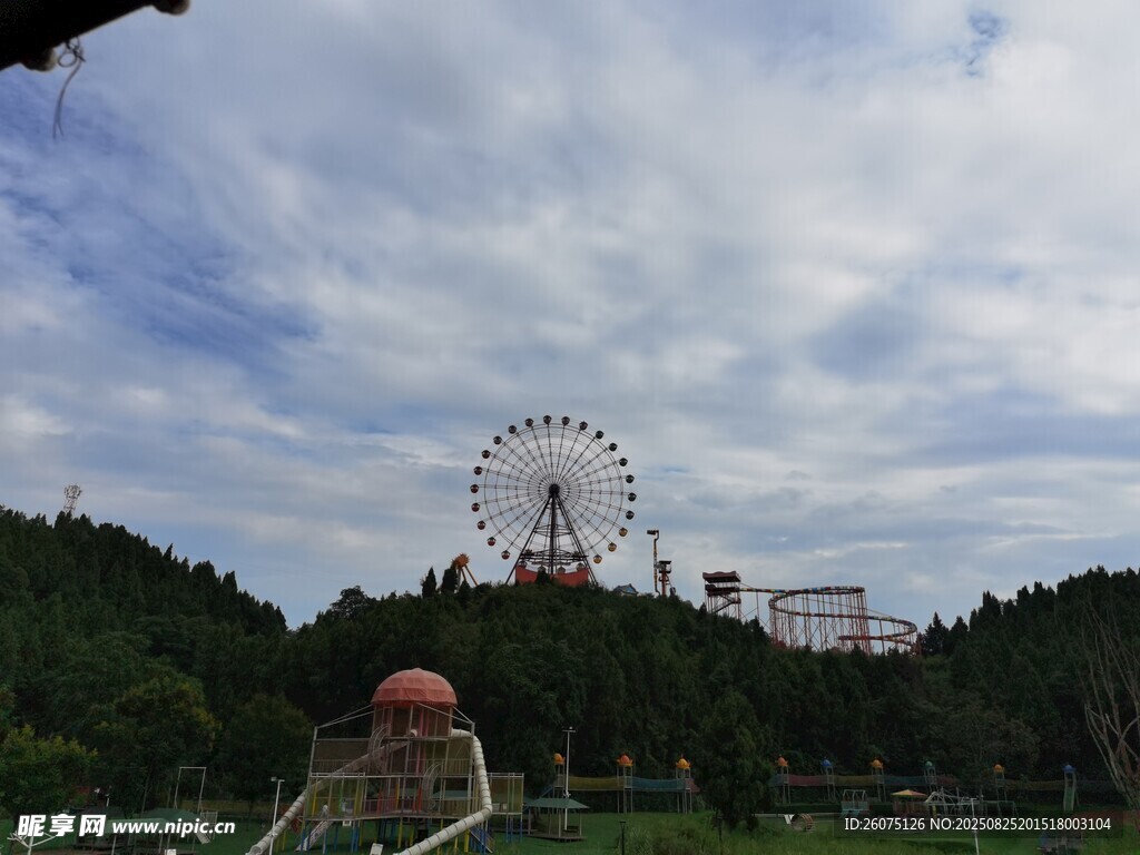 公园中的远处摩天轮景观