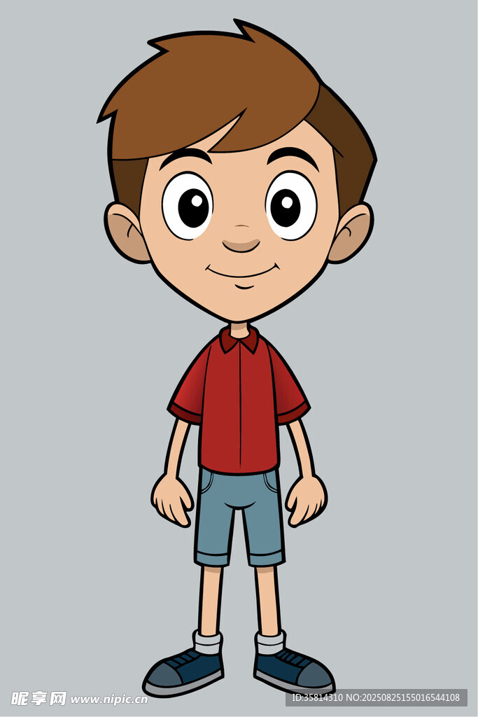 穿红衣短裤的卡通小男孩