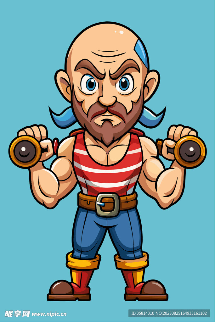 强壮大叔举哑铃健身