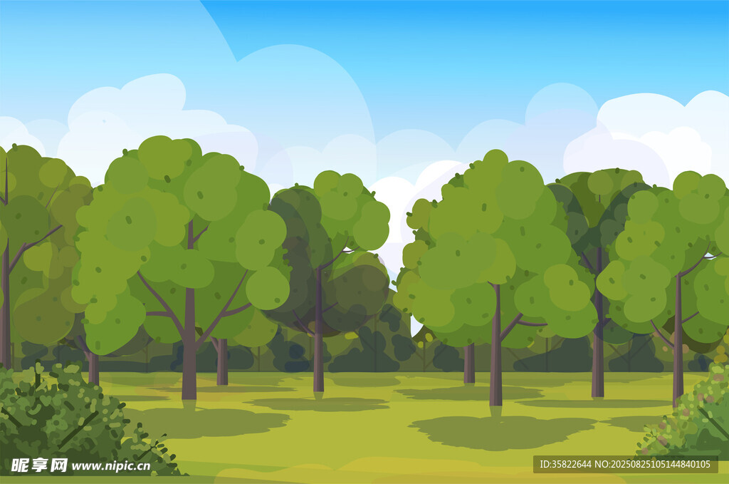 卡通树木草地