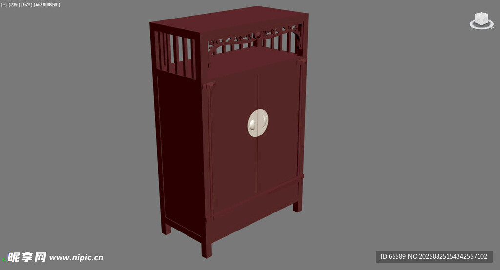 深红色中式风格老式碗柜